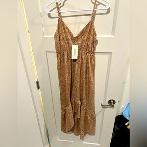 High-low dress. Brown/tan with flowers. Size s